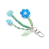 Cat Eye & Glass Seed Beaded Flower Pendant Decorations HJEW-TA00383-03-4