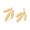 Ion Plating(IP) 304 Stainless Steel Leaf Stud Earrings for Women X-EJEW-F300-11G-2