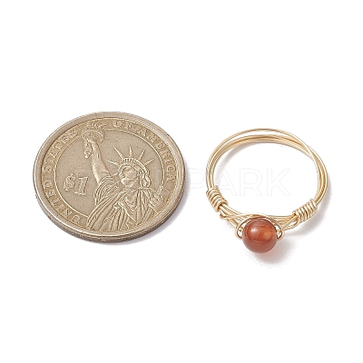 Natural Mixed Gemstone Round Braided Bead Style Finger Rings RJEW-JR00607-1