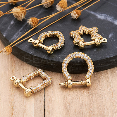 4Pcs 4 Style Brass Micro Pave Clear Cubic Zirconia D-Ring Anchor Shackle Clasps ZIRC-PJ0001-02-1