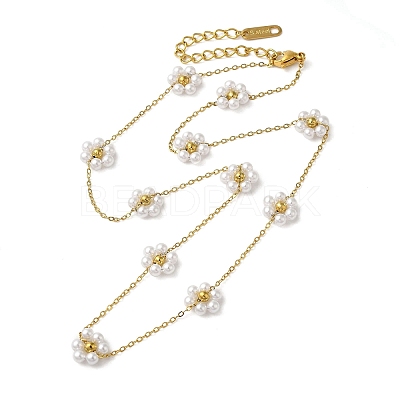 304 Stainless Steel & Plastic Pearl Link Chain Necklaces for Women NJEW-K383-04C-G-1