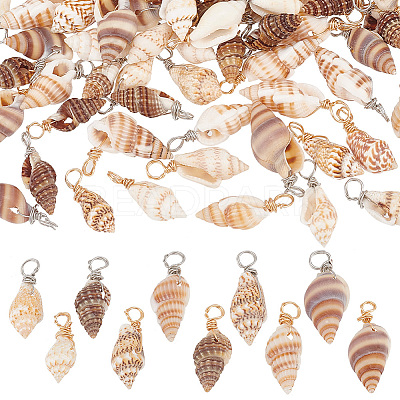 100Pcs 10 Styles Natural Shell Pendants PALLOY-AB00159-1