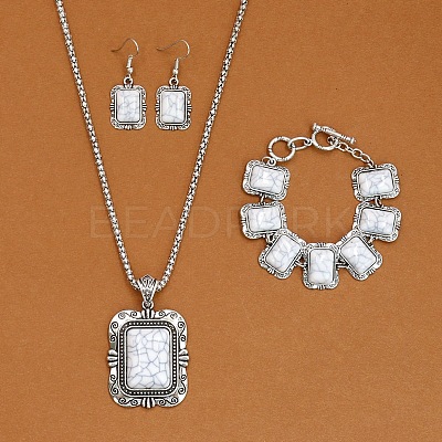 Rectangle Alloy with Synthetic Turquoise Pendant Necklaces & Dangle Earrings & Link Bracelets Sets WGD1135-11-1