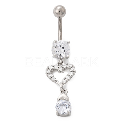 Alloy Crystal Rhinestone Dangle Curved Barbell Belly Rings AJEW-R007-04P-01-1