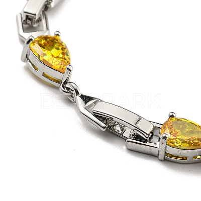 Rack Plating Brass Pave Cubic Zirconia Teardrop Links Bracelets for Women BJEW-H604-01P-04-1