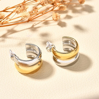 304 Stainless Steel Two Tone Stud Earrings EJEW-F355-05GP-03-1