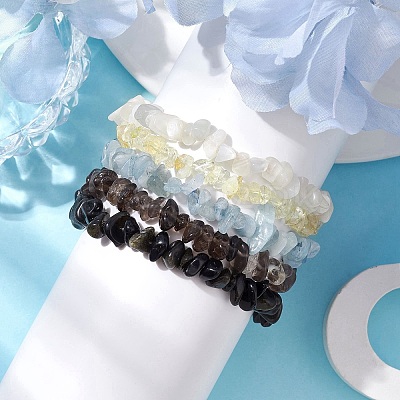 12 Constellation Natural Mixed Gemstone Chip Beaded Stretch Bracelets Sets for Women Men BJEW-JB10264-12-1