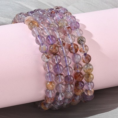 Natural Lodolite Quartz Round Beads Stretch Bracelets for Women BJEW-Z158-03K-04-1