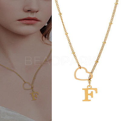 1Pc Letter & Heart Stainless Steel Lariat Necklaces for Women NJEW-LP0002-87G-F-1