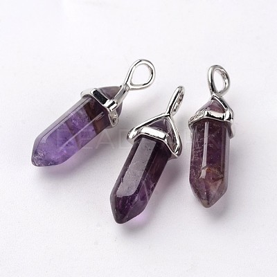 Bullet Natural Amethyst Pointed Pendants X-G-E332-A01-1