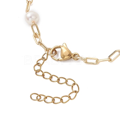 Natural Cultured Freshwater Pearl Beads & Brass Paperclip Chain Bracelet Making AJEW-JB01451-1