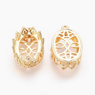 Brass Pendant Cabochon Open Back Settings X-KK-R058-146G-1