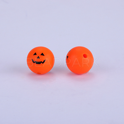 Printed Round with Ghost Pattern Silicone Focal Beads SI-JX0056A-128-1