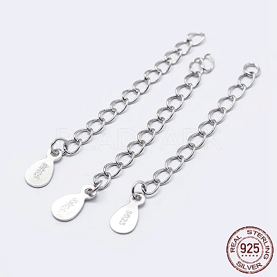 925 Sterling Silver End with Extender Chains and Teardrop Charms STER-F036-26S-40mm-1
