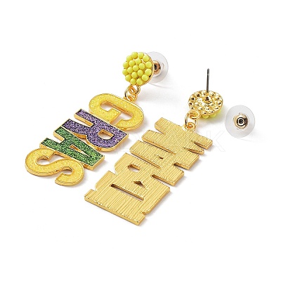 Carnival Theme Glitter Zinc Alloy Letter Dangle Stud Earrings LS-EJEW-D087-05G-1