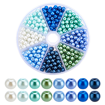 368Pcs 8 Ccolors Baking Paint Pearlized Glass Pearl Round Beads HY-HY0001-08-1