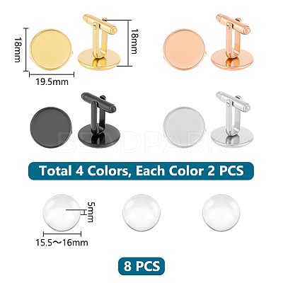 8Pcs 4 Colors 304 Stainless Steel Cuffinks STAS-UN0057-54-1