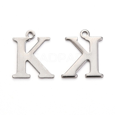 Tarnish Resistant 304 Stainless Steel Alphabet Charms STAS-H122-K-P-1