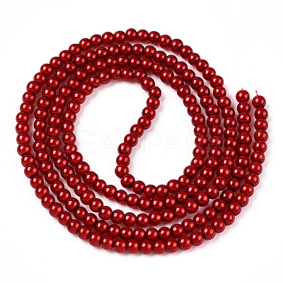 Baking Paint Pearlized Glass Pearl Round Bead Strands X-HY-Q003-4mm-74-1