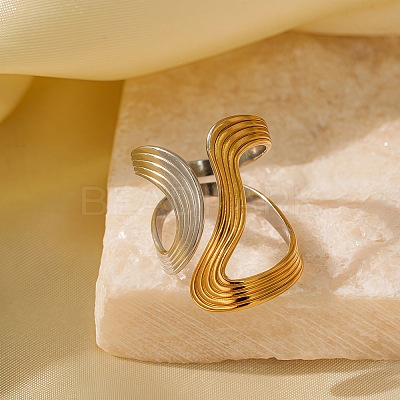 Adjustable 304 Stainless Steel Cuff Rings for Women RJEW-B135-01GP-02-1