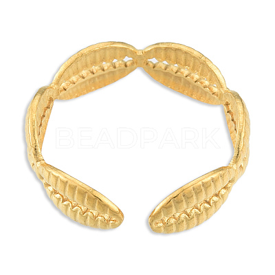 Ion Plating(IP) 304 Stainless Steel Shell Wrap Open Cuff Ring for Women RJEW-N038-102LG-1
