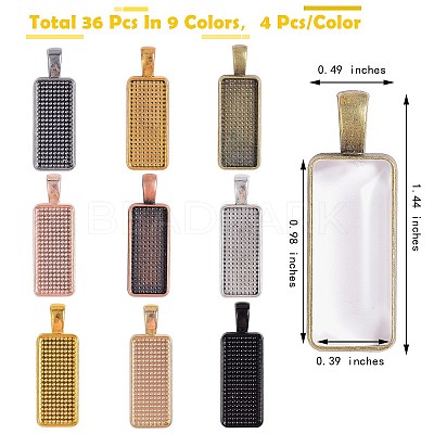 36Pcs 9 Colors Alloy Pendant Cabochon Settings DIY-SZ0001-05-1