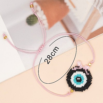 Bohemian Style Apple Shape Evil Eye Charm Glass Seed Bead Link Bracelets SC9475-2-1