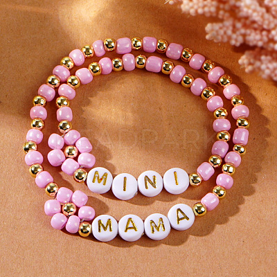 2Pcs Mother's Day Resin Beads Stretch Bracelets SK3516-1-1