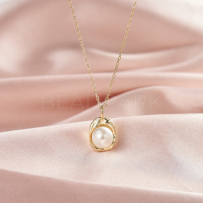 Shell Pearl Oval Pendant Necklaces NJEW-L125-008G-1