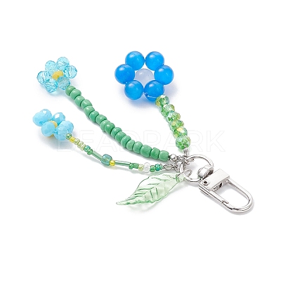 Cat Eye & Glass Seed Beaded Flower Pendant Decorations HJEW-TA00383-03-1
