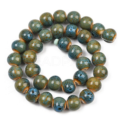 Handmade Fancy Antique Glazed Porcelain Ceramic Round Beads Strands PORC-L019-10mm-11-1