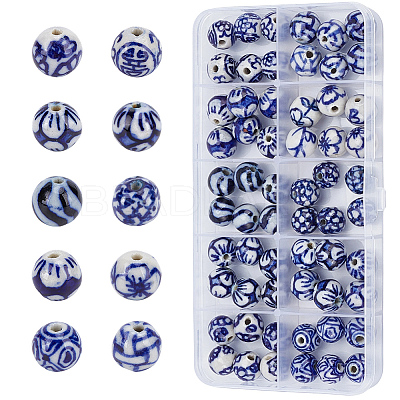 60Pcs 10 Styles Handmade Blue and White Porcelain Beads Strands PORC-PA0001-41-1