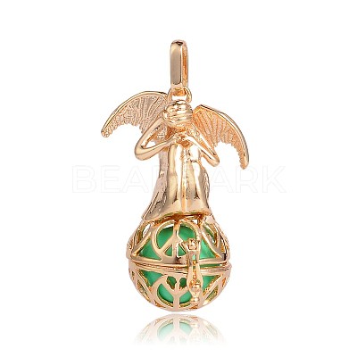 Golden Plated Brass Hollow Round Cage Pendants KK-J249-03G-1