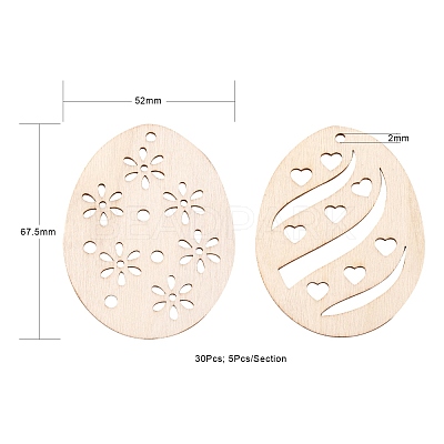 30Pcs 6 Style Undyed Natural Wooden Big Pendants WOOD-LS0001-16-1