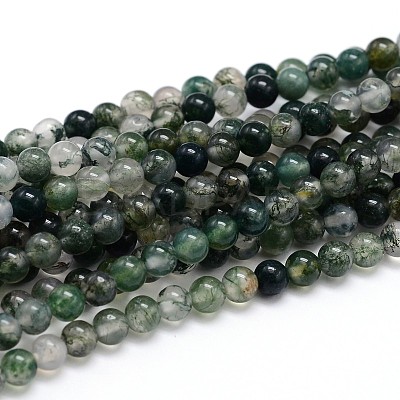Natural Moss Agate Round Bead Strands G-J303-07-4mm-1