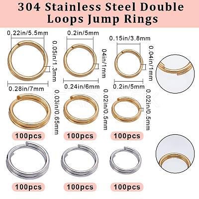 600Pcs 6 Styles 304 Stainless Steel Split Rings STAS-BBC0002-87-1