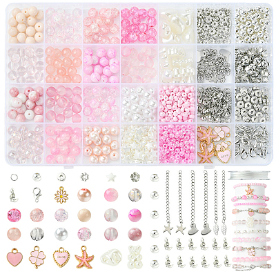 DIY Round Glass & CCB Plastic Beads Bracelets Making Kits DIY-FS0007-56B-1