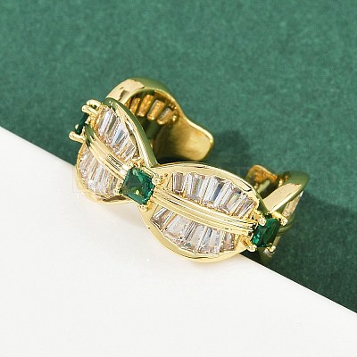 Brass Micro Pave Cubic Zirconia Cuff Rings RJEW-D326-02G-1