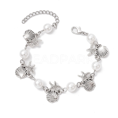 Ocean Series Alloy Shape Shell & Starfish Link Bracelets BJEW-JB11840-01-1