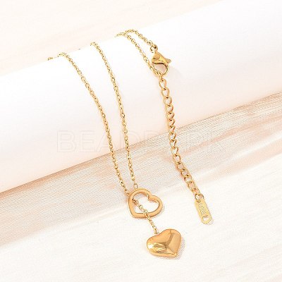 304 Stainless Steel Heart Pendant Lariat Necklaces for Women NJEW-A064-05G-1