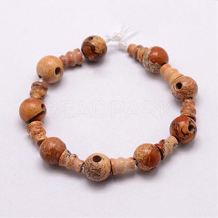 Natural Picture Jasper 3-Hole Guru Bead Strands G-K149-26-1