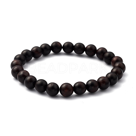 Unisex Natural Wood Beaded Stretch Bracelets BJEW-JB05463-02-1