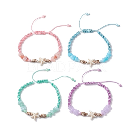 4Pcs Adjustable Synthetical Turquoise Starfish Braided Bead Bracelets BJEW-JB10225-1