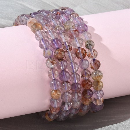 Natural Lodolite Quartz Round Beads Stretch Bracelets for Women BJEW-Z158-03K-04-1