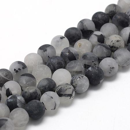 Natural Black Rutilated Quartz Beads Strands G-R446-8mm-37-1