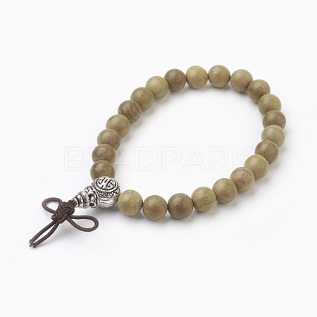 Natural Dyed Round Sandalwood Beads Stretch Bracelets BJEW-JB03844-05-1