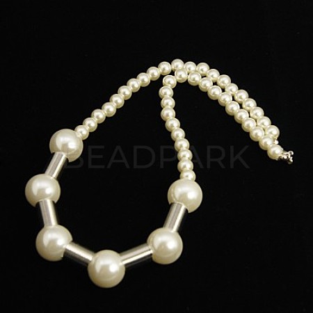 Acrylic Pearl Beads Necklaces X-NJEW-D134-1-1