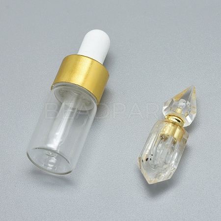 Faceted Natural Quartz Crystal Openable Perfume Bottle Pendants G-E556-12E-1