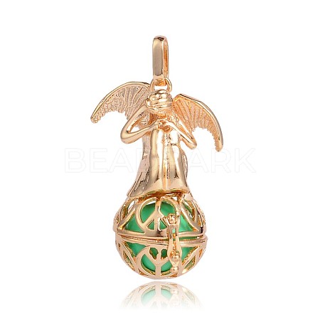 Golden Plated Brass Hollow Round Cage Pendants KK-J249-03G-1