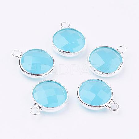 Silver Color Plated Brass Glass Flat Round Charms GLAA-M003-A-17S-1